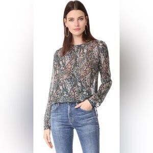 Veronica Beard Gayle Surplice Top 0 Multicolor Paisley Silk Sheer Long Sleeve